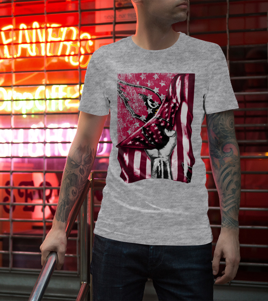 Arizona Cardinals Hand Holding American Flag With Cardinal Logo Stars T-Shirt