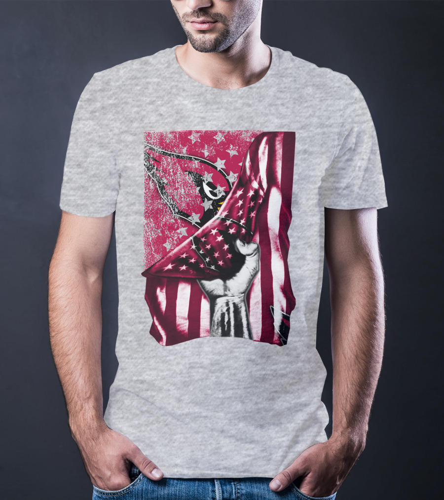 Arizona Cardinals Hand Holding American Flag With Cardinal Logo Stars T-Shirt