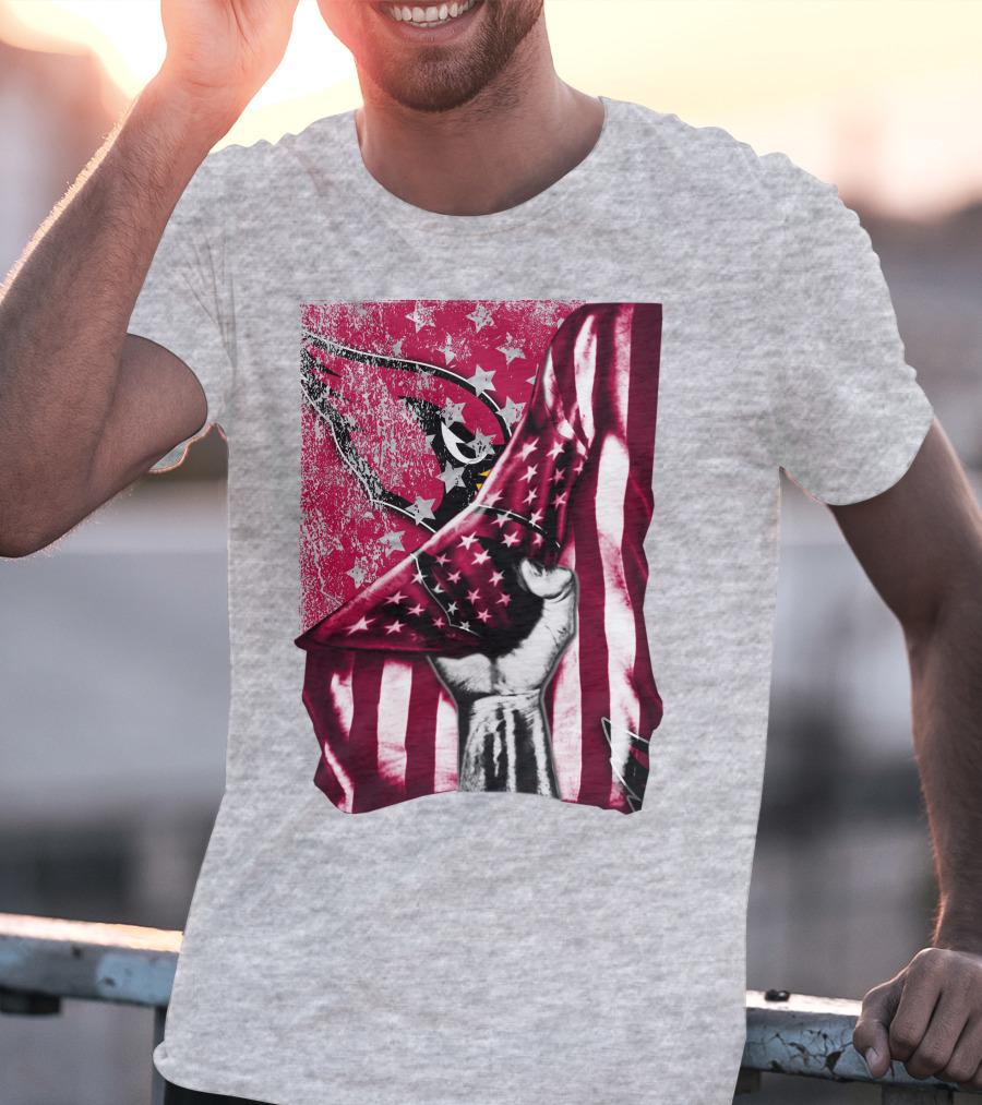 Arizona Cardinals Hand Holding American Flag With Cardinal Logo Stars T-Shirt