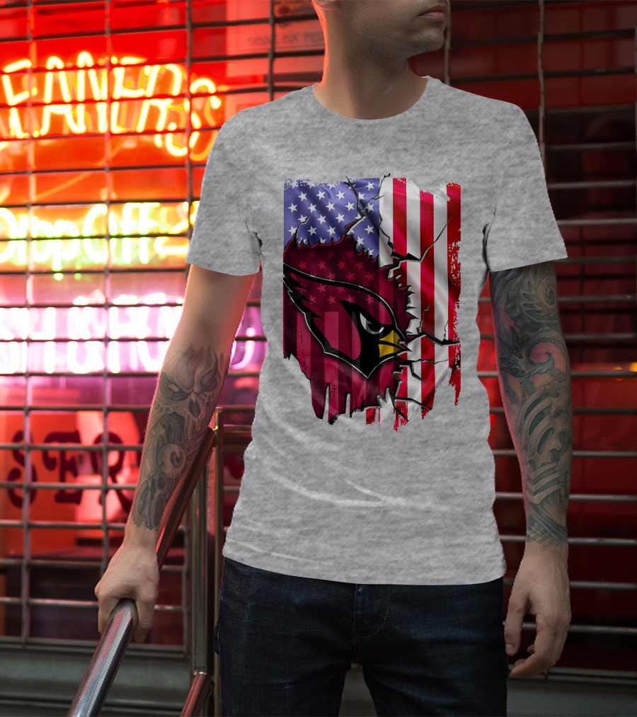 USA Flag With Arizona Cardinals T-Shirt