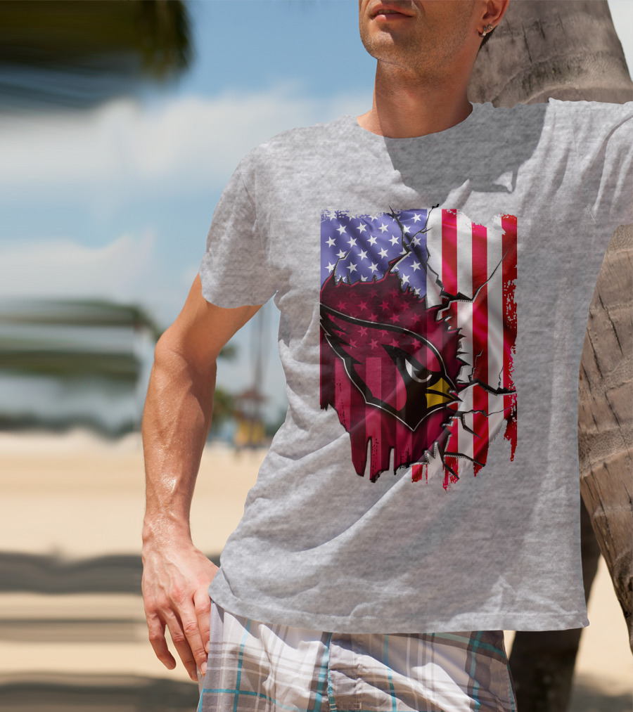 USA Flag With Arizona Cardinals T-Shirt