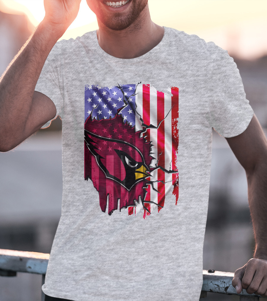 USA Flag With Arizona Cardinals T-Shirt