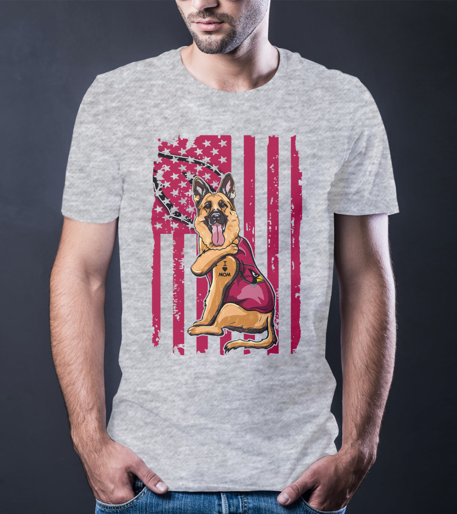 German Shepherd Wearing Arizona Cardinals Jersey With American Flag Background T-Shirt
