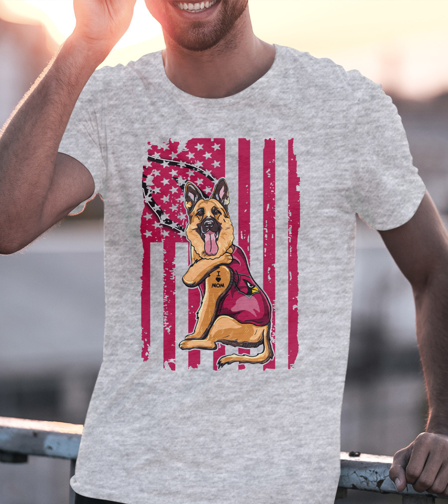 German Shepherd Wearing Arizona Cardinals Jersey With American Flag Background T-Shirt