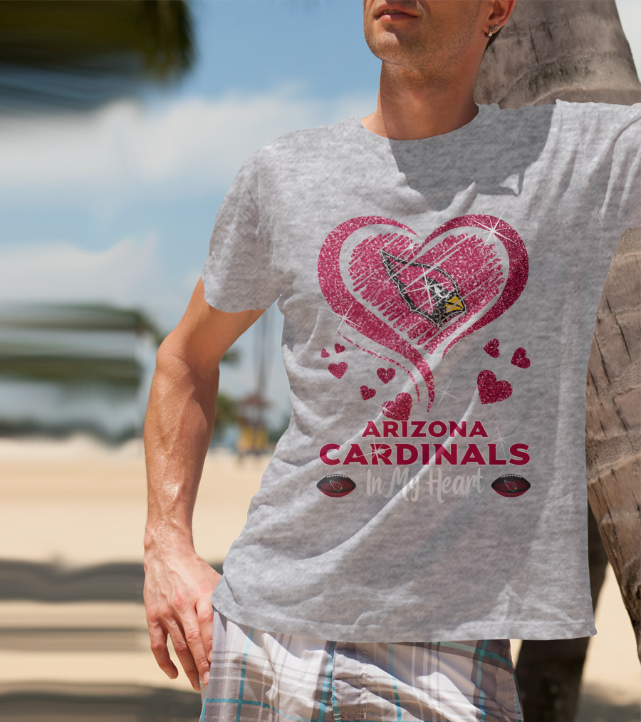 Arizona Cardinals In My Heart Sparkling Logo And Hearts T-Shirt