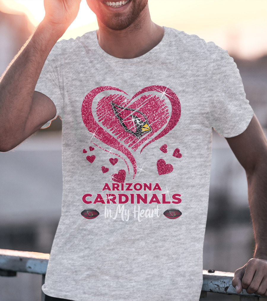 Arizona Cardinals In My Heart Sparkling Logo And Hearts T-Shirt