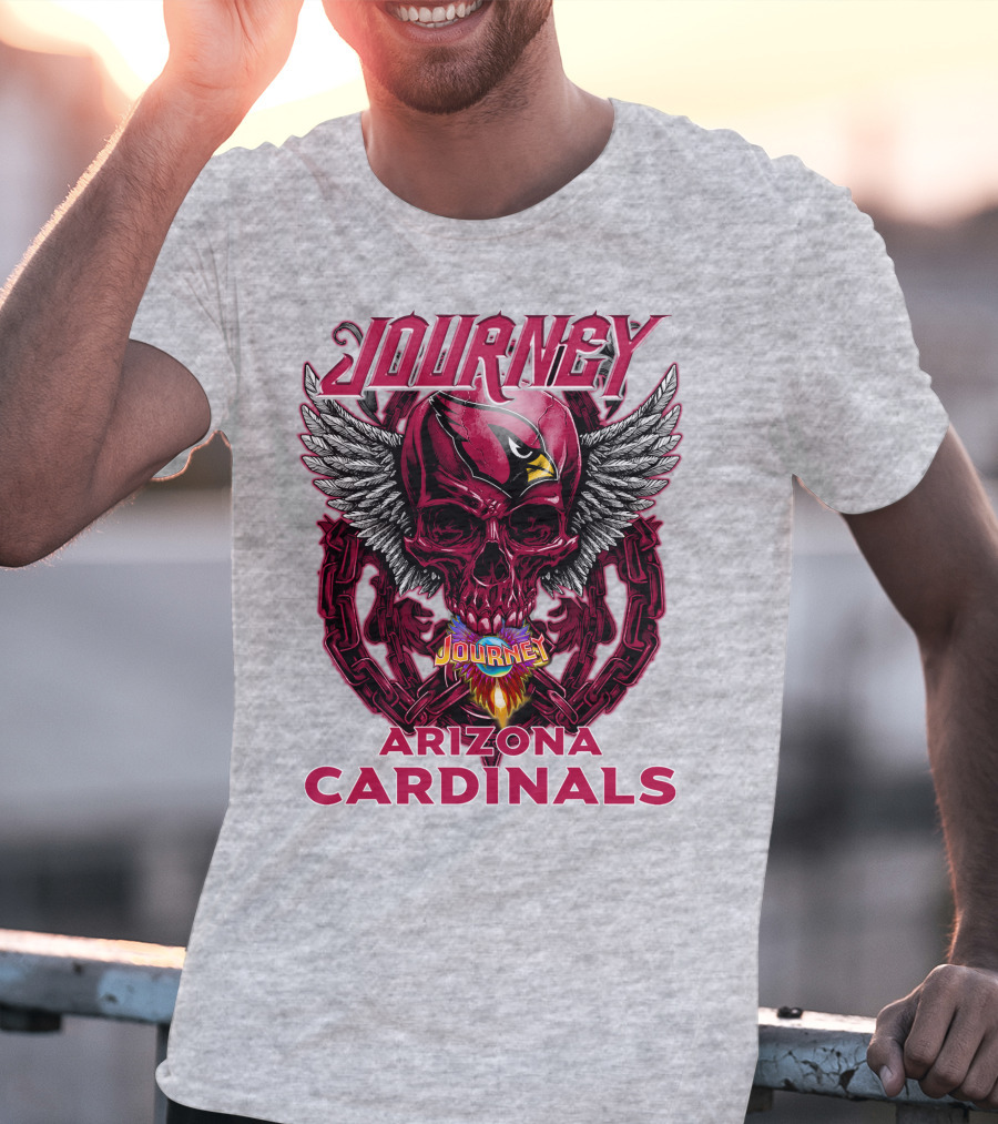 Journey Arizona Cardinals Skull Wings Flame T-Shirt