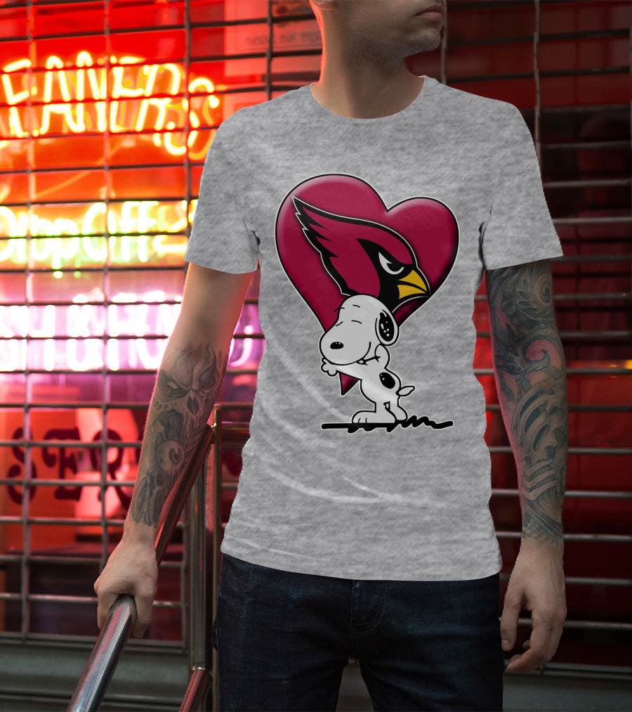Snoopy Hugging Arizona Cardinals Heart T-Shirt