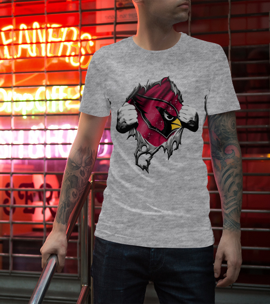 Torn Arizona Cardinals Logo With Ripped Effect And Aggressive Mascot Burst T-Shirt