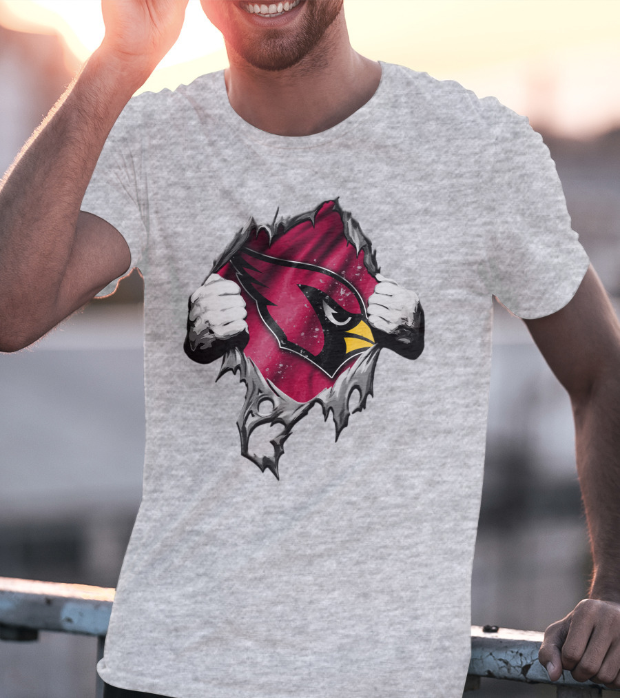 Torn Arizona Cardinals Logo With Ripped Effect And Aggressive Mascot Burst T-Shirt
