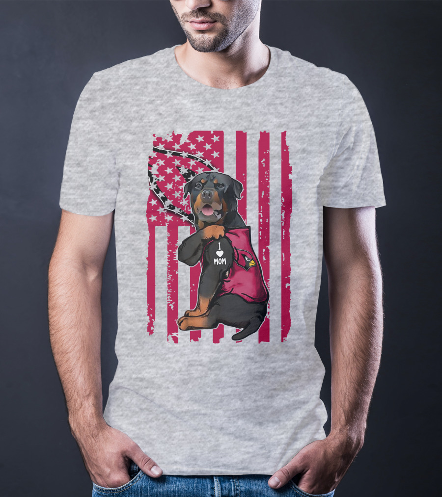 Rottweiler I Love Mom Arizona Cardinals USA Flag T-Shirt