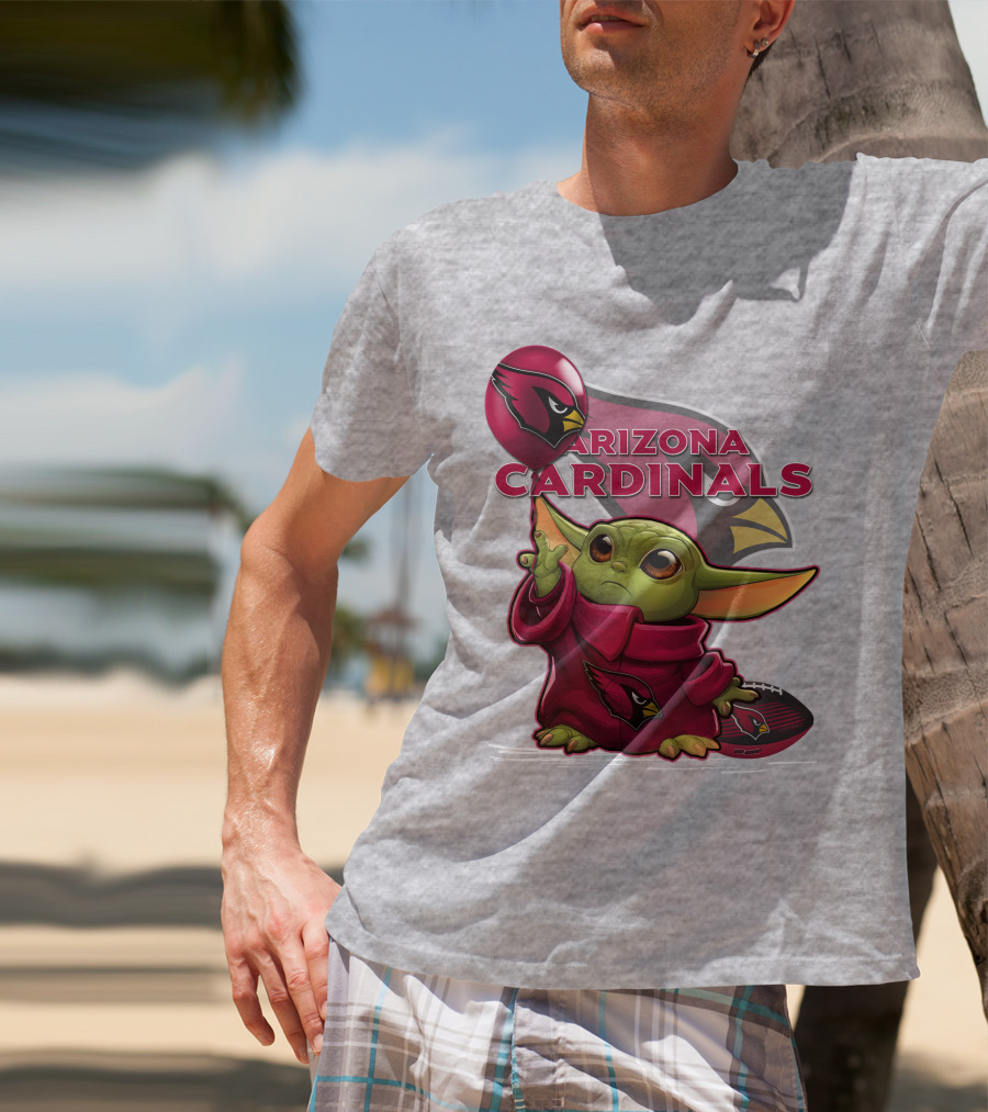 Yoda Holding Arizona Cardinals Balloon And Football With Team T-Shirt