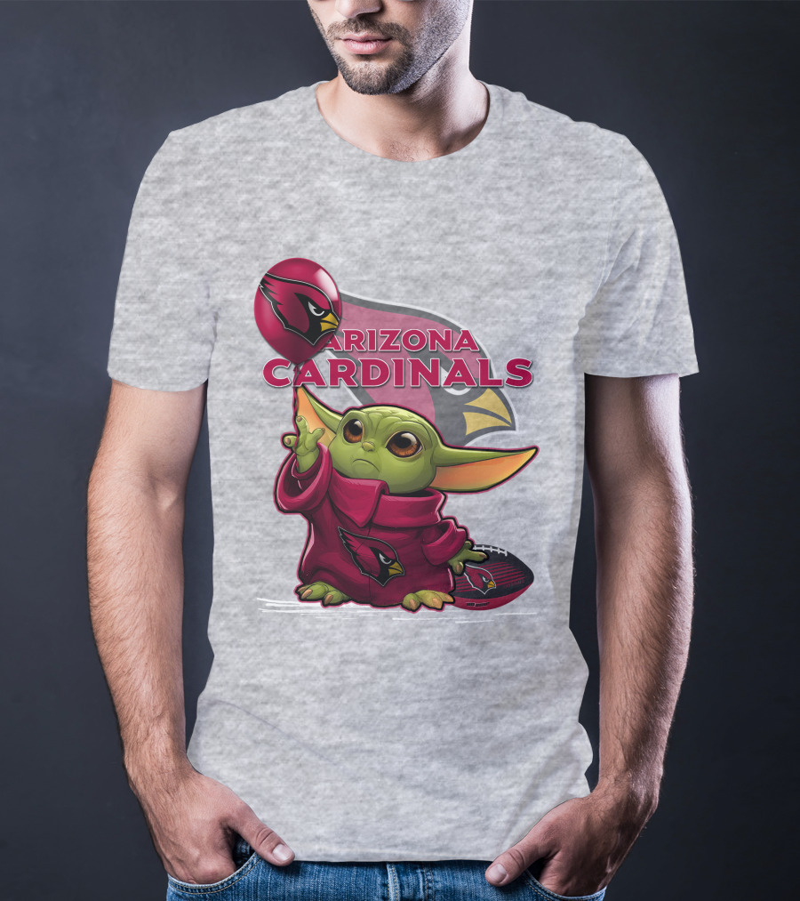 Yoda Holding Arizona Cardinals Balloon And Football With Team T-Shirt
