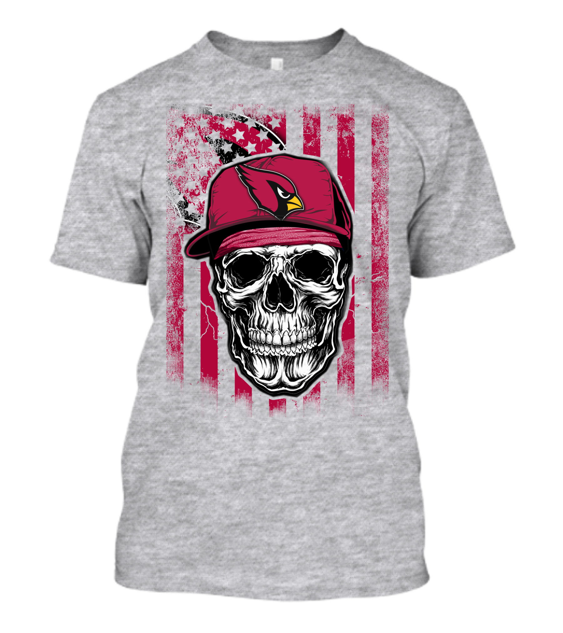 Skull V1 Arizona Cardinals Red Cap American Flag T-Shirt