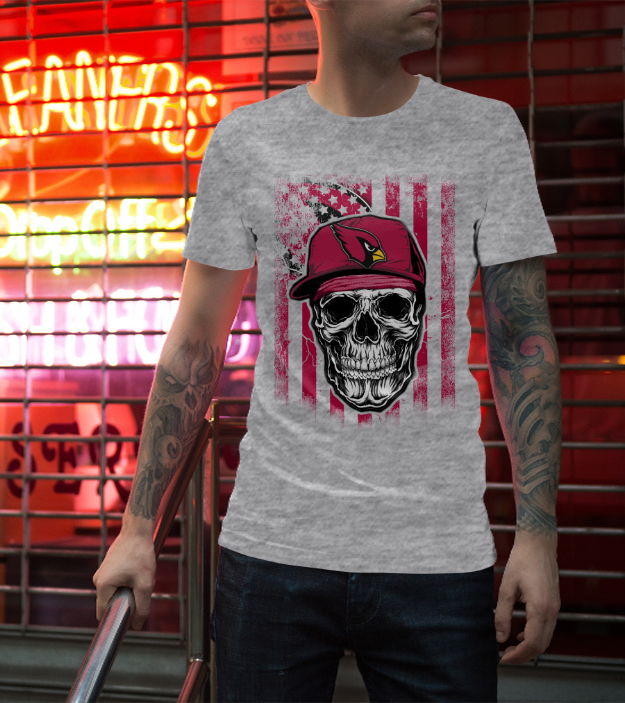 Skull V1 Arizona Cardinals Red Cap American Flag T-Shirt