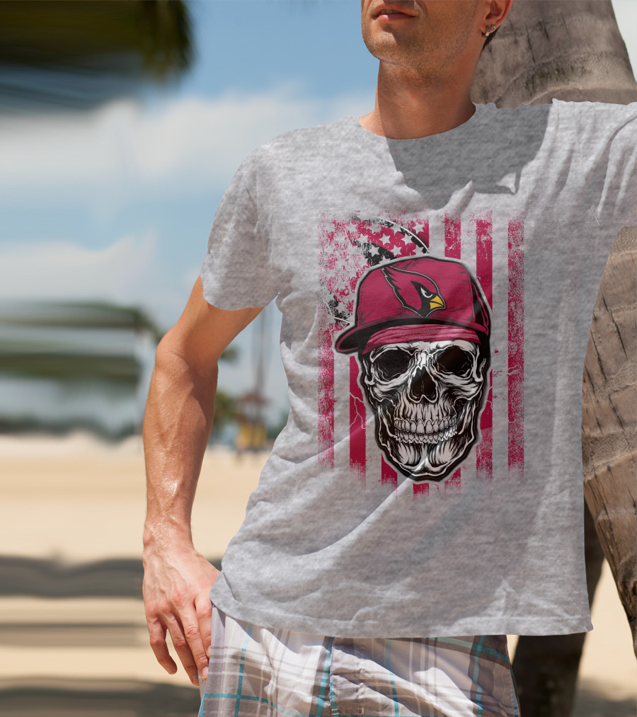 Skull V1 Arizona Cardinals Red Cap American Flag T-Shirt
