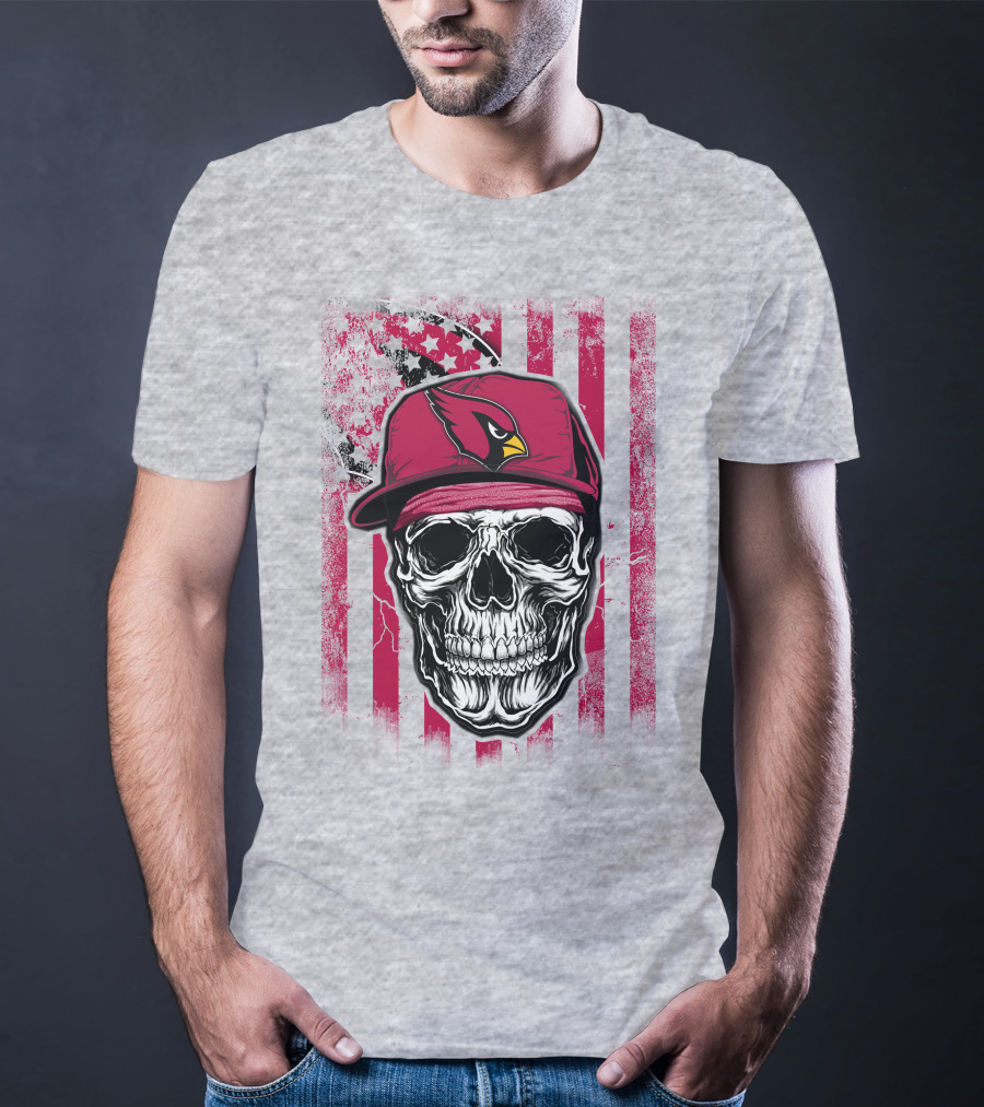 Skull V1 Arizona Cardinals Red Cap American Flag T-Shirt
