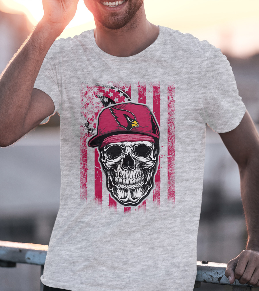 Skull V1 Arizona Cardinals Red Cap American Flag T-Shirt