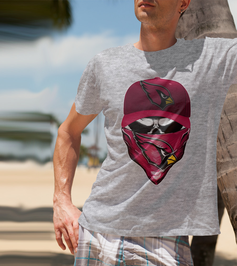 Skull V6 Arizona Cardinals Bold Logo Hat And Bandana T-Shirt