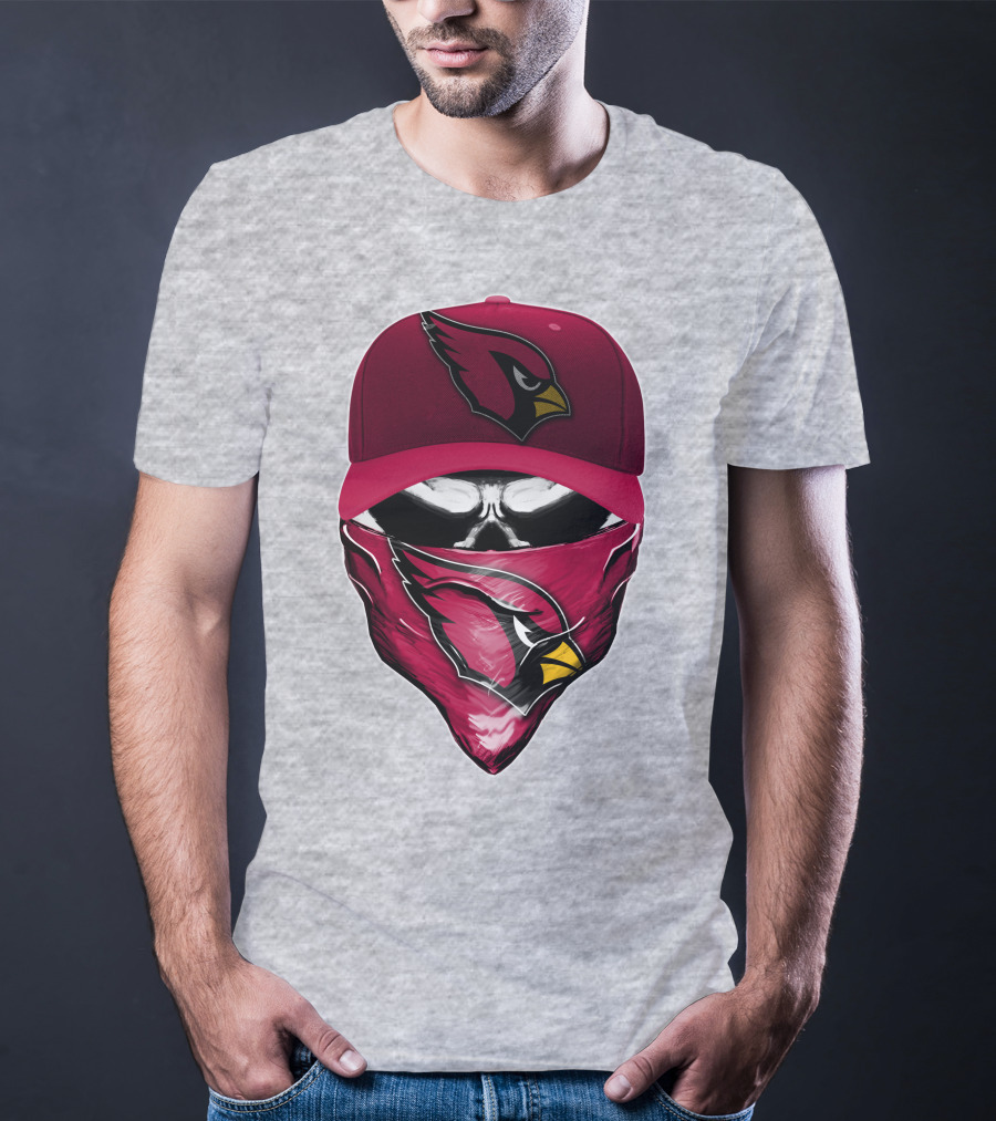 Skull V6 Arizona Cardinals Bold Logo Hat And Bandana T-Shirt