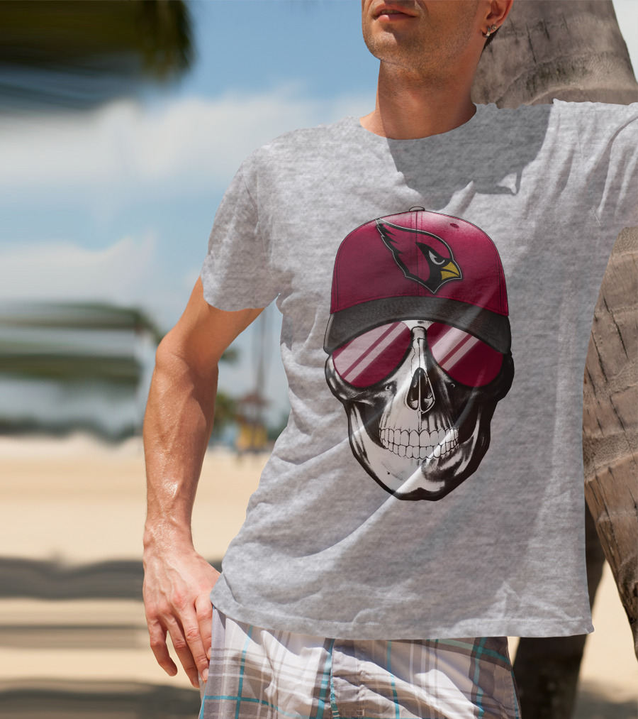Skull V7 Arizona Cardinals Logo Hat And Sunglasses T-Shirt