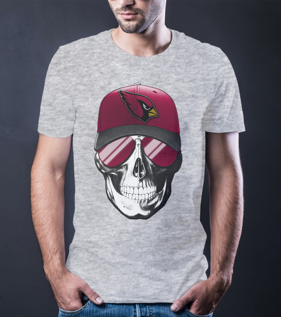 Skull V7 Arizona Cardinals Logo Hat And Sunglasses T-Shirt
