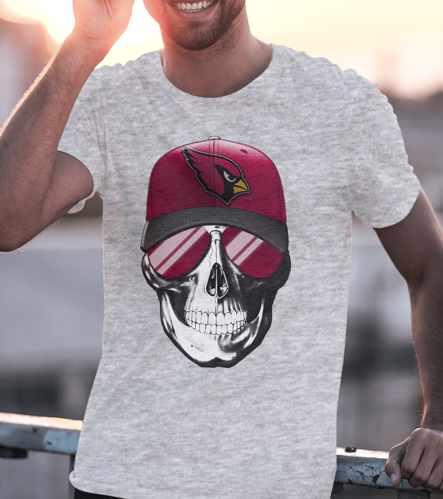 Skull V7 Arizona Cardinals Logo Hat And Sunglasses T-Shirt