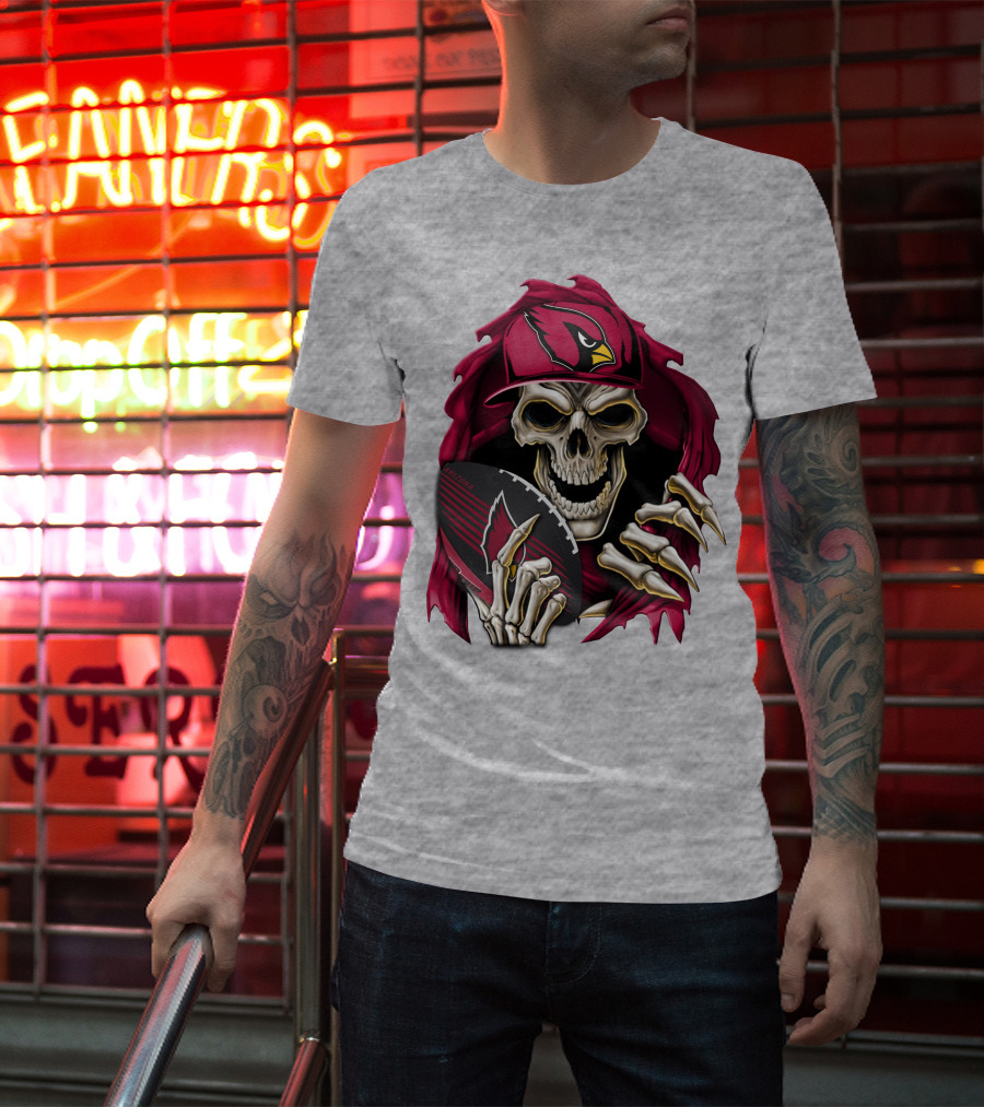 Arizona Cardinals Skeleton Skull Holding Football T-Shirt