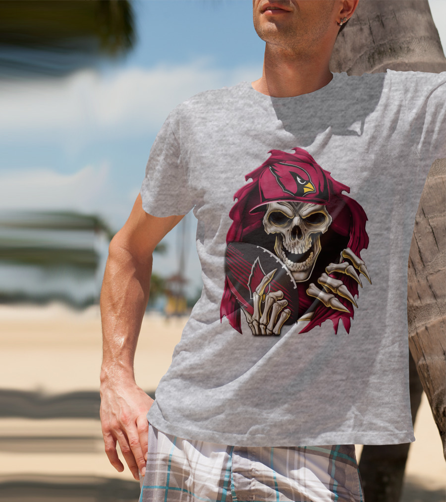 Arizona Cardinals Skeleton Skull Holding Football T-Shirt