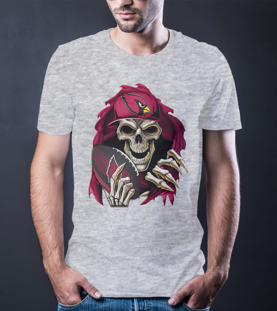 Arizona Cardinals Skeleton Skull Holding Football T-Shirt