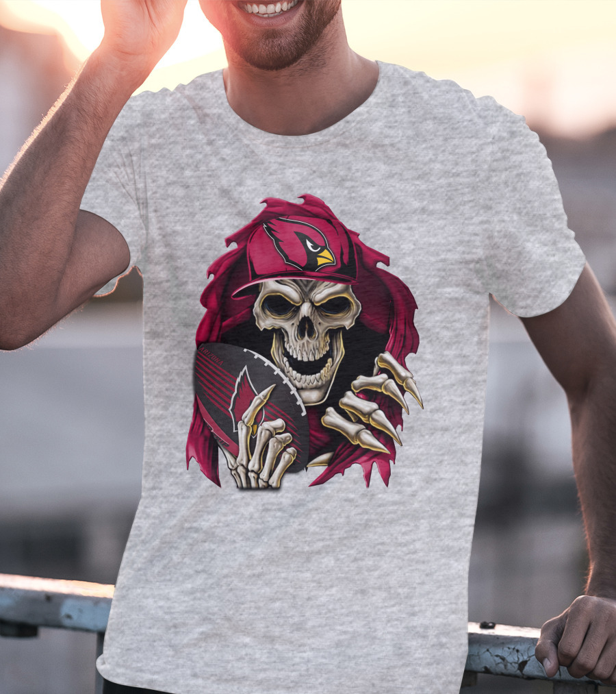 Arizona Cardinals Skeleton Skull Holding Football T-Shirt