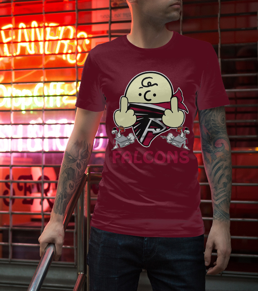 Atlanta Falcons F Symbol Peanuts Angry Charlie Middle Finger Snoopy Doghouse T-Shirt
