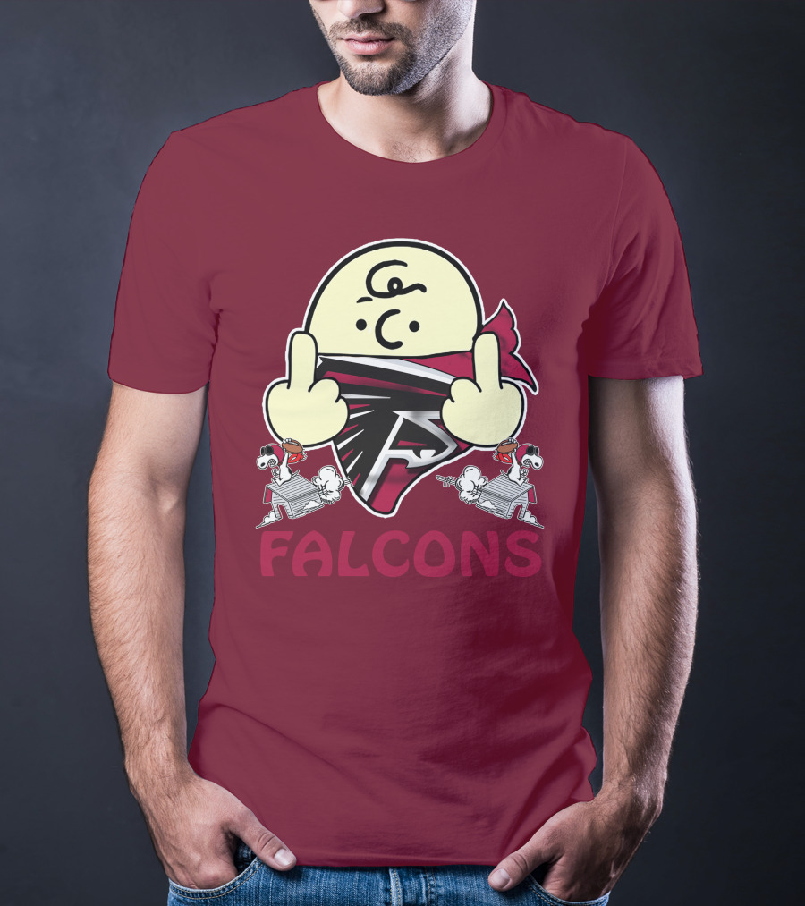 Atlanta Falcons F Symbol Peanuts Angry Charlie Middle Finger Snoopy Doghouse T-Shirt