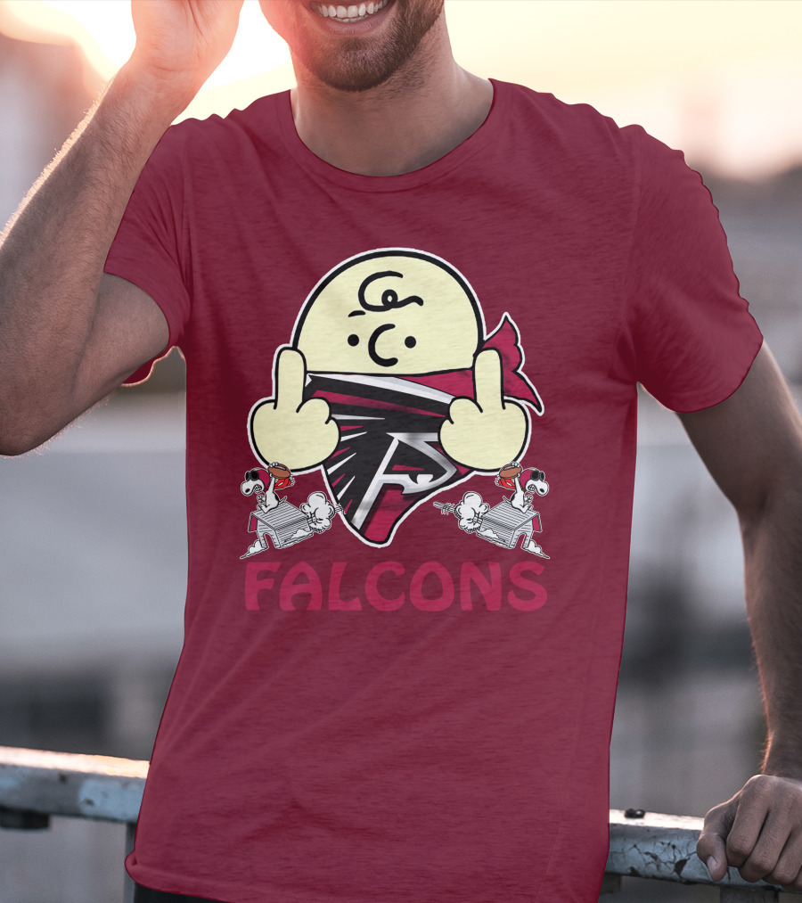 Atlanta Falcons F Symbol Peanuts Angry Charlie Middle Finger Snoopy Doghouse T-Shirt