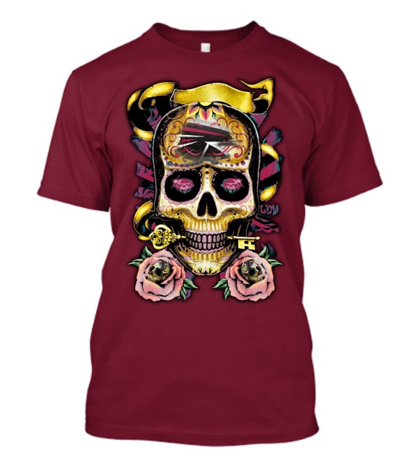 Atlanta Falcons Skull With Roses And Key T-Shirt