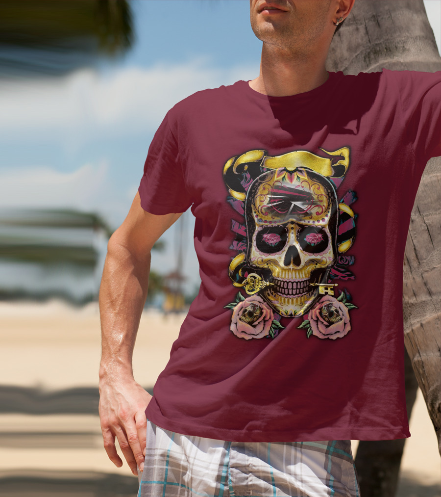 Atlanta Falcons Skull With Roses And Key T-Shirt