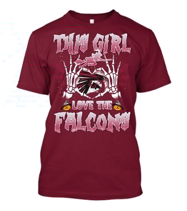 This Girl Love The Falcons Halloween Skeleton Hands Pumpkin T-Shirt