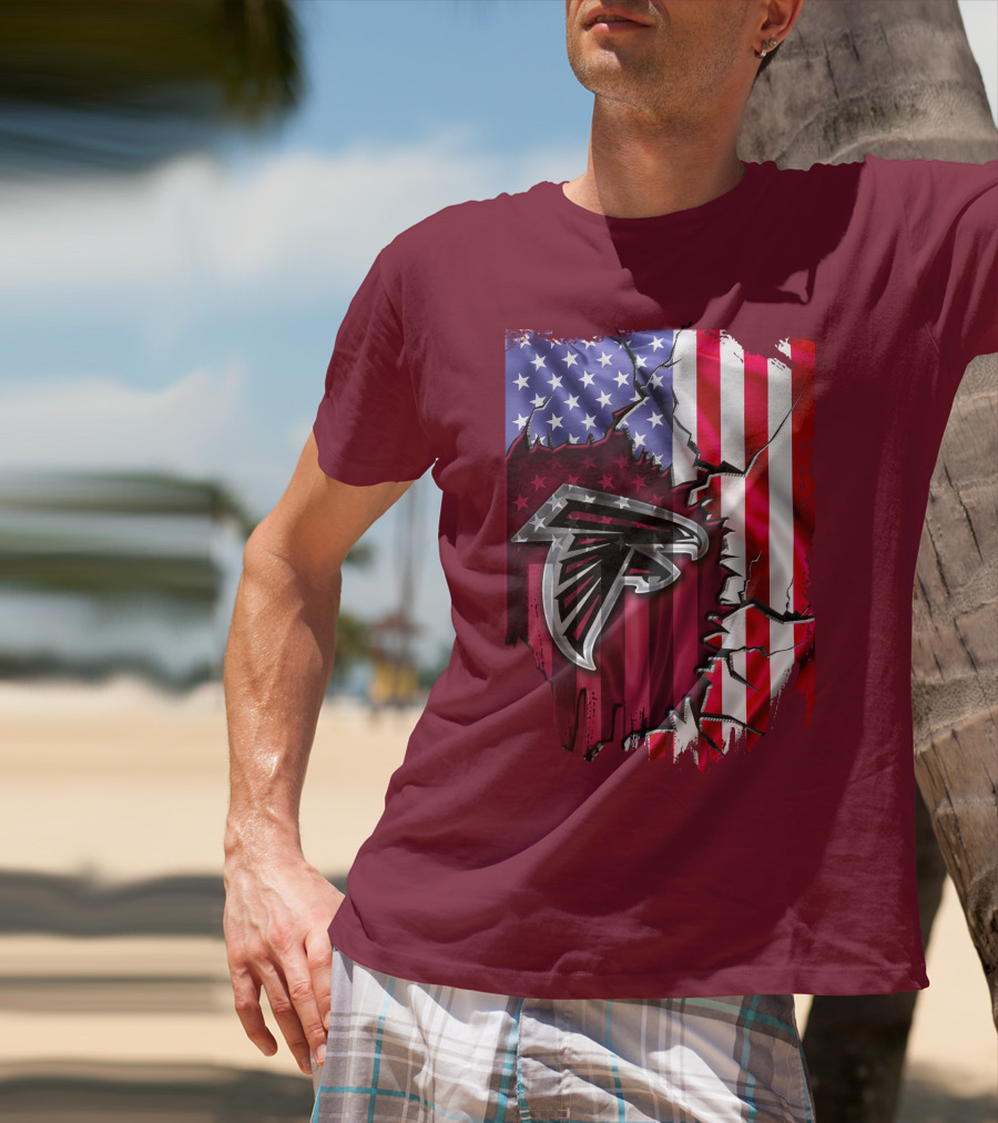 American Flag With Atlanta Falcons Logo And Cracked Design Mix T-Shirt