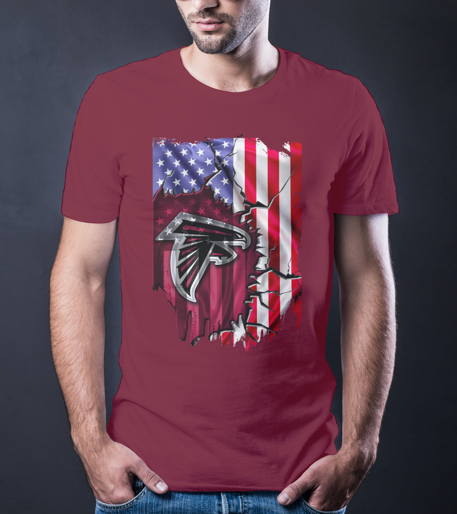 American Flag With Atlanta Falcons Logo And Cracked Design Mix T-Shirt