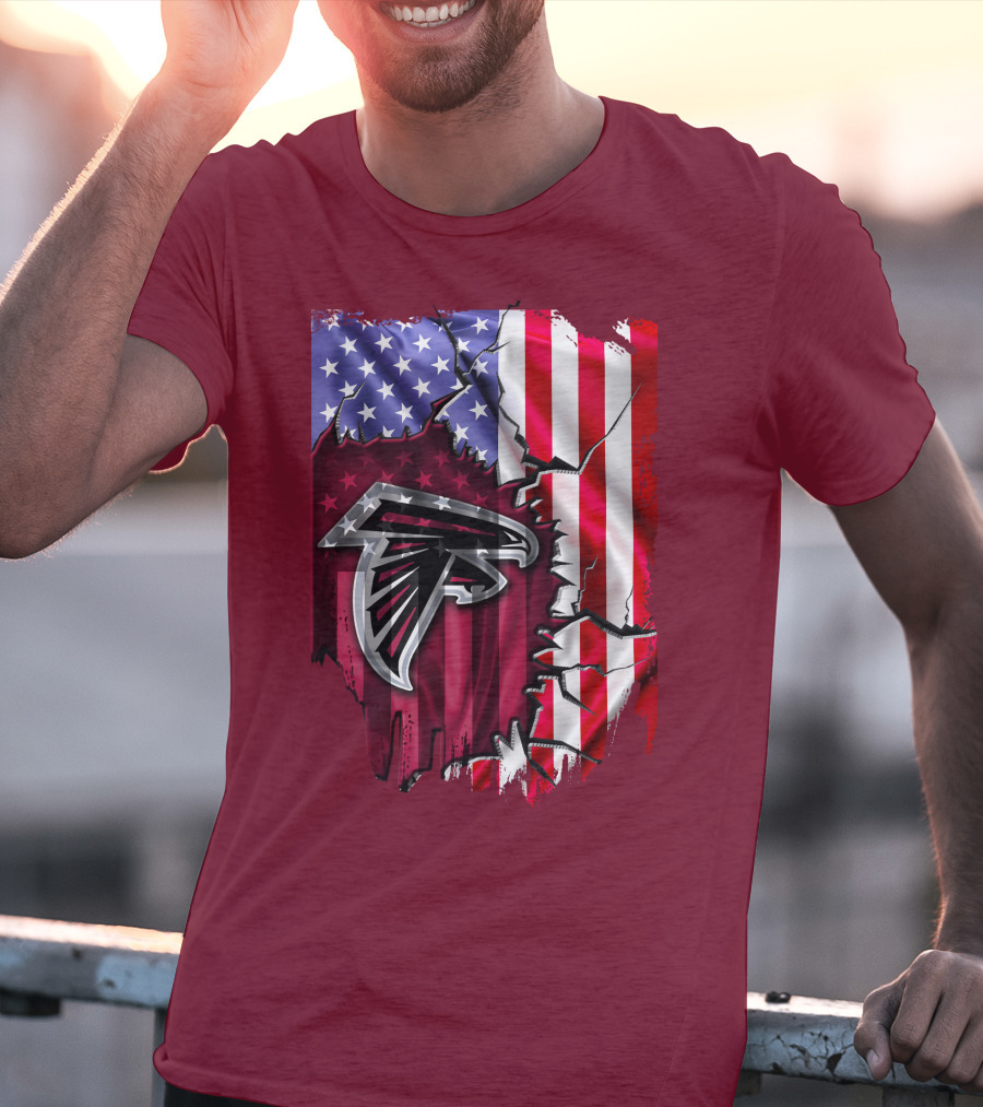American Flag With Atlanta Falcons Logo And Cracked Design Mix T-Shirt