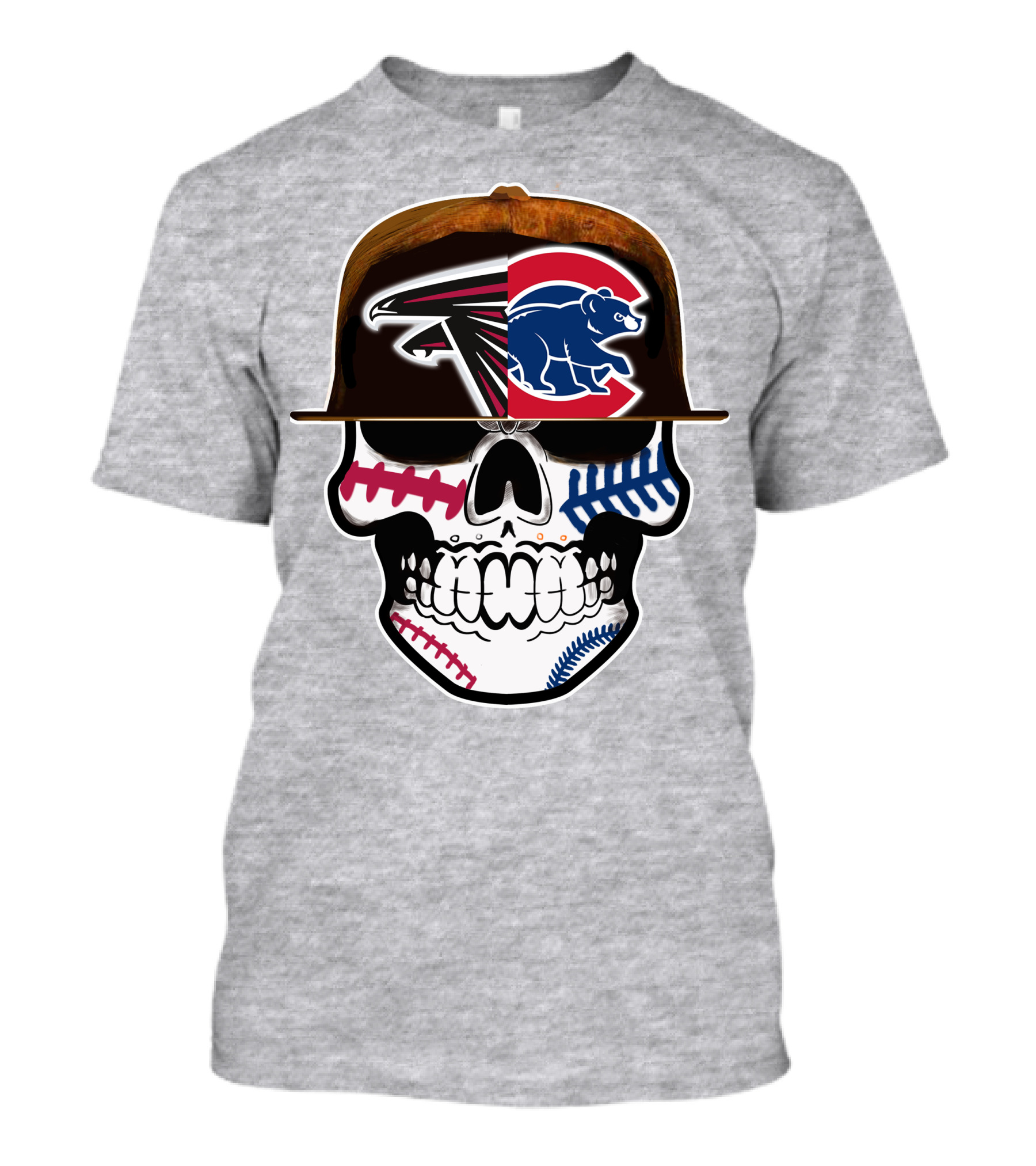 Atlanta Falcons Chicago Cubs Skull Hat T-Shirt