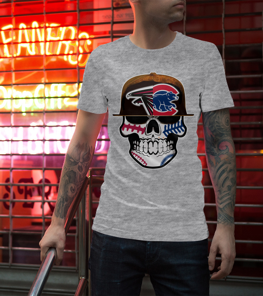 Atlanta Falcons Chicago Cubs Skull Hat T-Shirt