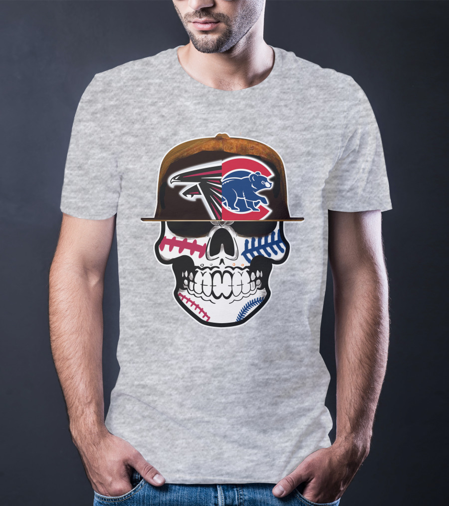 Atlanta Falcons Chicago Cubs Skull Hat T-Shirt