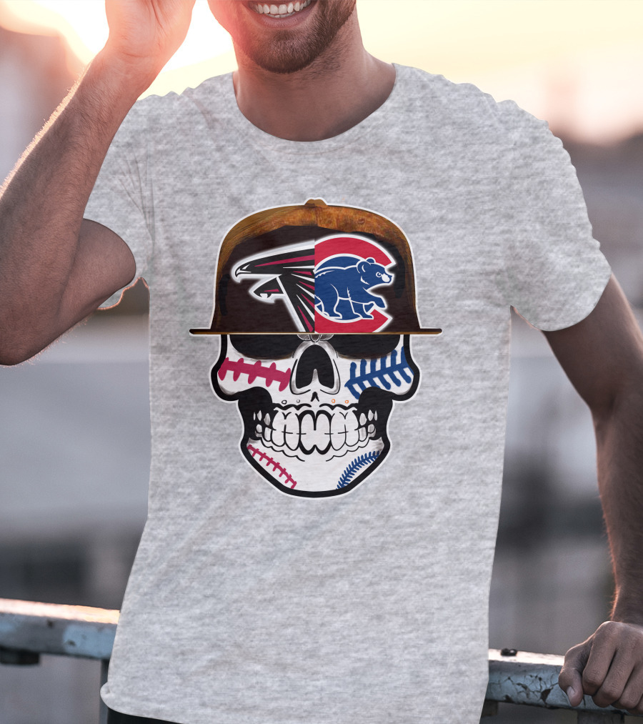 Atlanta Falcons Chicago Cubs Skull Hat T-Shirt