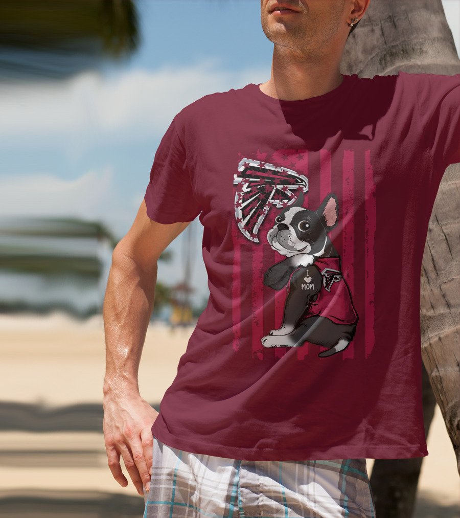 Boston Terrier I Love Mom Atlanta Falcons T-Shirt