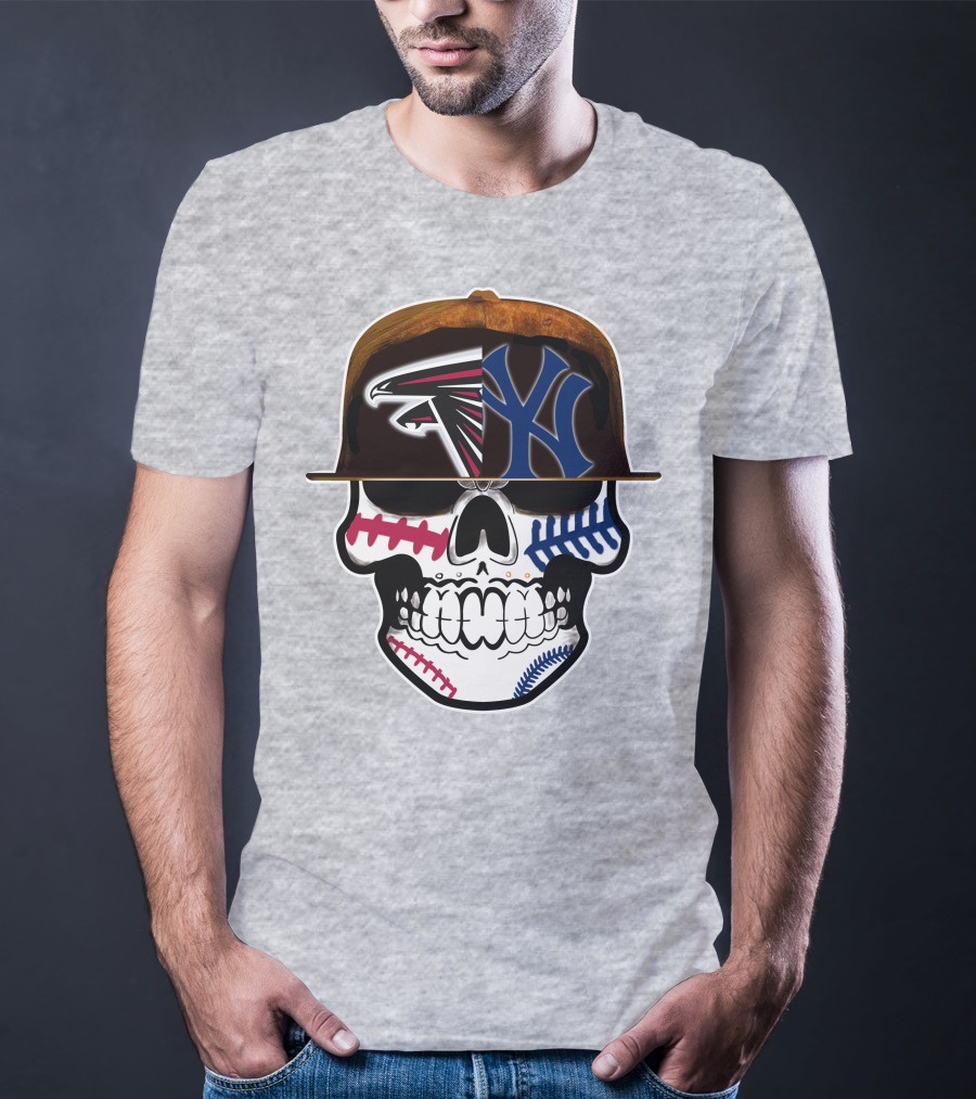 Atlanta Falcons New York Yankees Skull Baseball Football Fusion T-Shirt