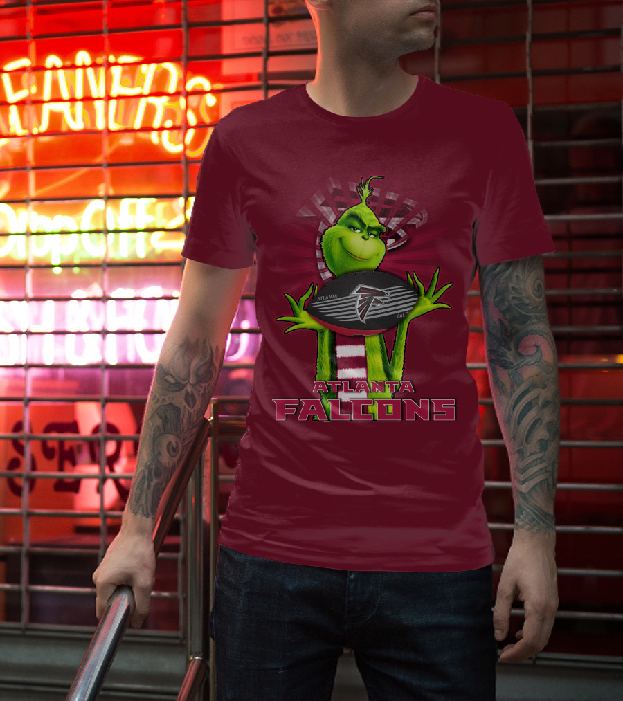 Grinch Holding Atlanta Falcons Football With Scarf T-Shirt