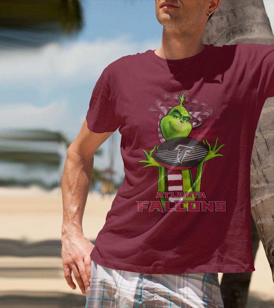 Grinch Holding Atlanta Falcons Football With Scarf T-Shirt