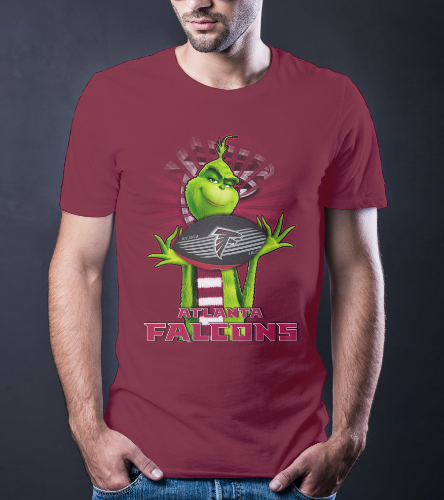 Grinch Holding Atlanta Falcons Football With Scarf T-Shirt