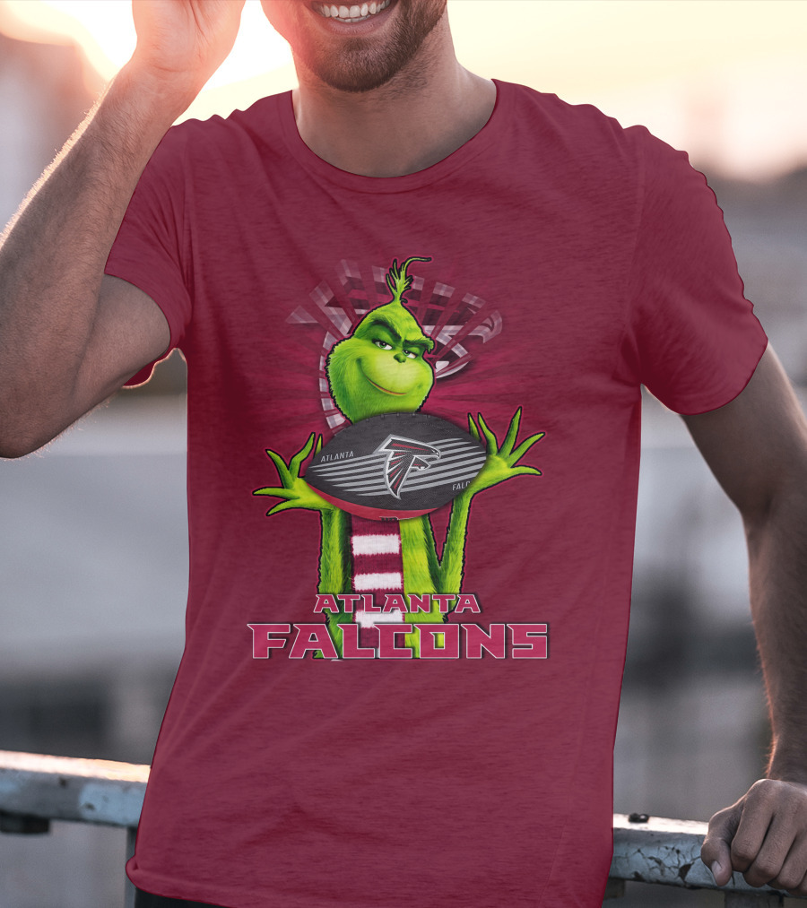 Grinch Holding Atlanta Falcons Football With Scarf T-Shirt
